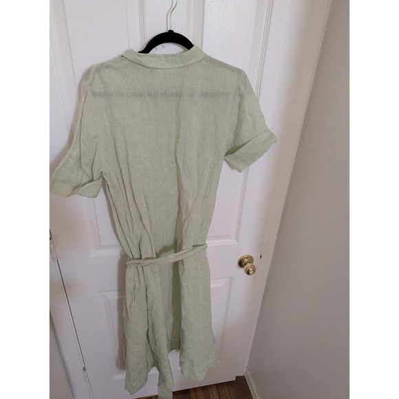 Lisa Marie Fernandez Metallic Linen Blend Gauze Shirt Dress Mint Green Midi Sz 3 - Picture 3 of 10